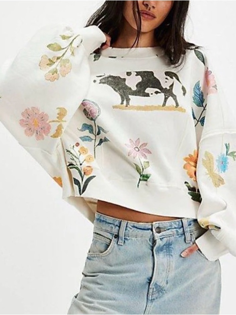 NWOT FP Movement by Free People Gaia Sweatshirt. Cow Combo. Size Small